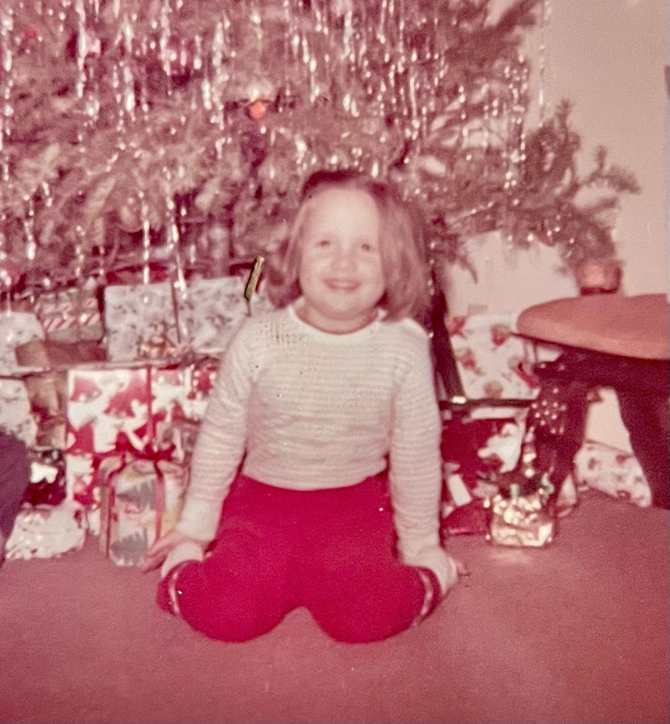 An old Christmas snapshot Bernie photographed at the house in November 2025 and captioned "She looks like Winnie!"